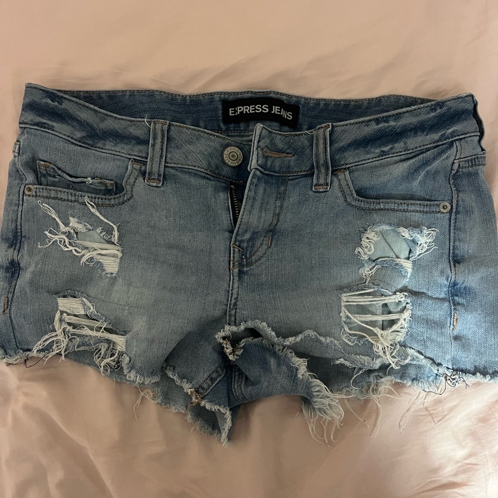 Express Light Blue Distressed Jean Shorts